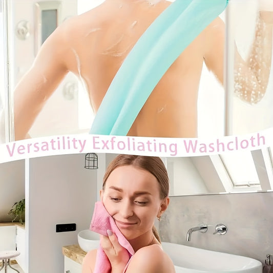 Stretchable Nylon Exfoliating Back Scrubber Gloves with Handles - Dual-Layer Body Scrub Cloth for Shower, Skin Cleaning, and Massage - Quick-Dry Towel for Men and Women