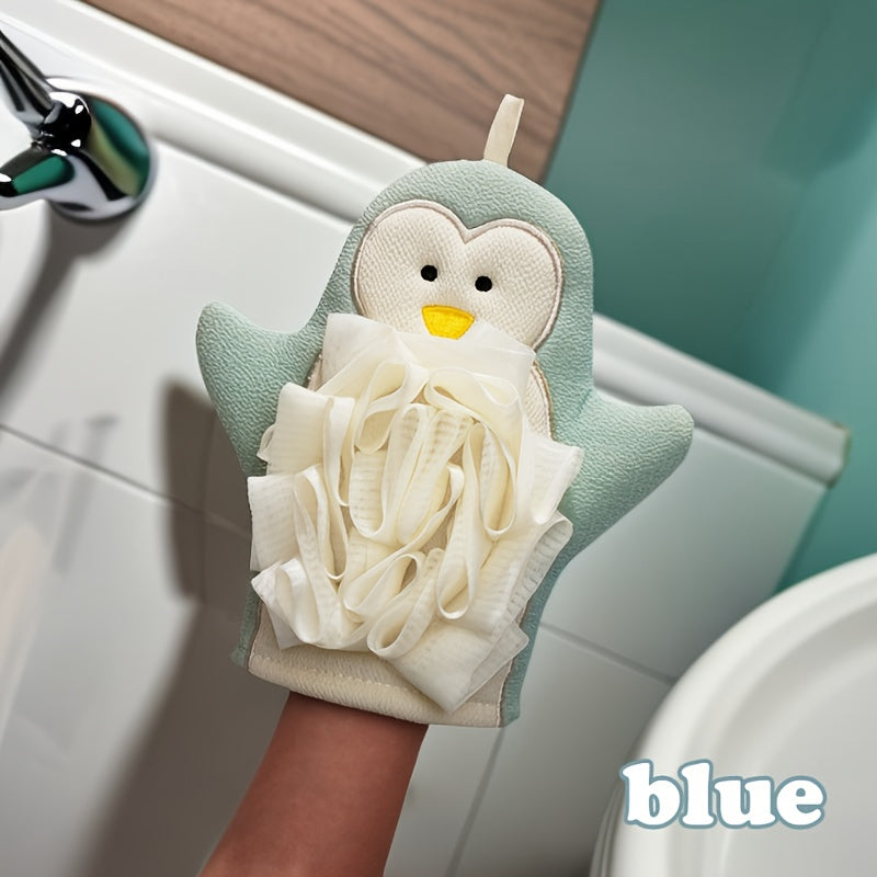 1pc Cartoon Penguin Bath Sponge and Scrubber, 2-in-1 Soft Mesh Body Wash Glove for Women, Home Use Exfoliating Shower Towel