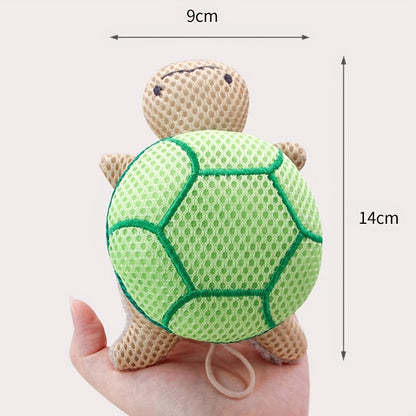 A double-sided turtle shower ball, a cute shower ball for Light Beige cleansing and body exfoliation, a reusable bathing tool, and a bathroom accessory