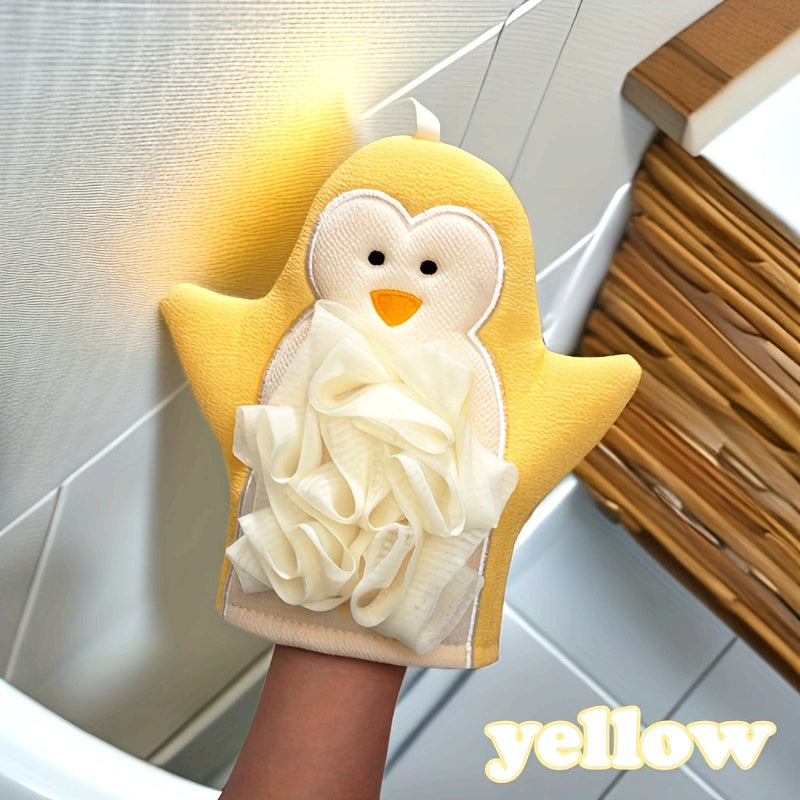 1pc Cartoon Penguin Bath Sponge and Scrubber, 2-in-1 Soft Mesh Body Wash Glove for Women, Home Use Exfoliating Shower Towel