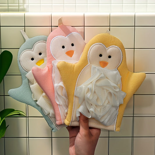 1pc Cartoon Penguin Bath Sponge and Scrubber, 2-in-1 Soft Mesh Body Wash Glove for Women, Home Use Exfoliating Shower Towel