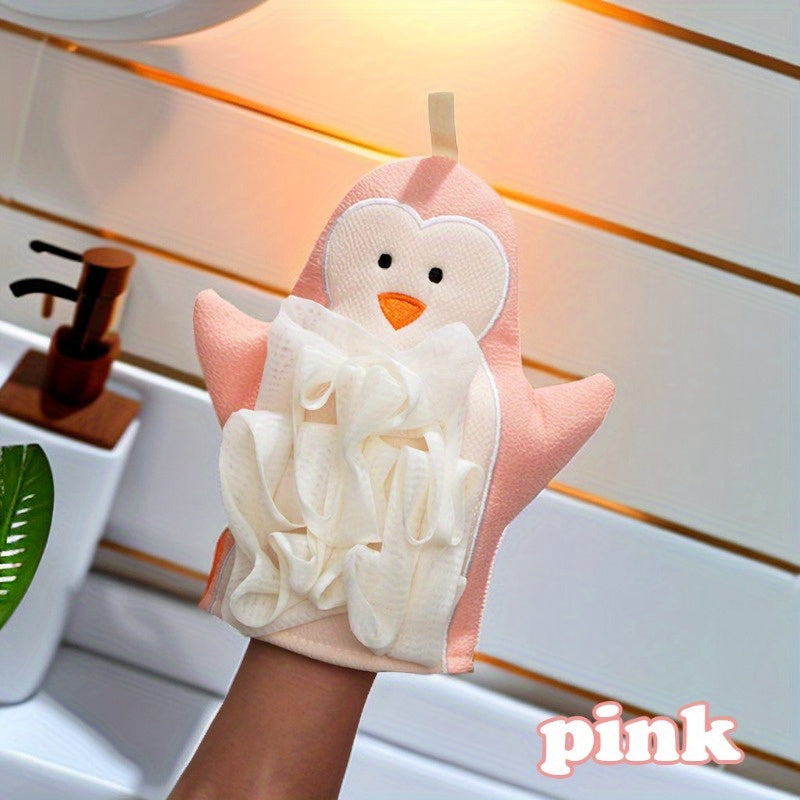 1pc Cartoon Penguin Bath Sponge and Scrubber, 2-in-1 Soft Mesh Body Wash Glove for Women, Home Use Exfoliating Shower Towel