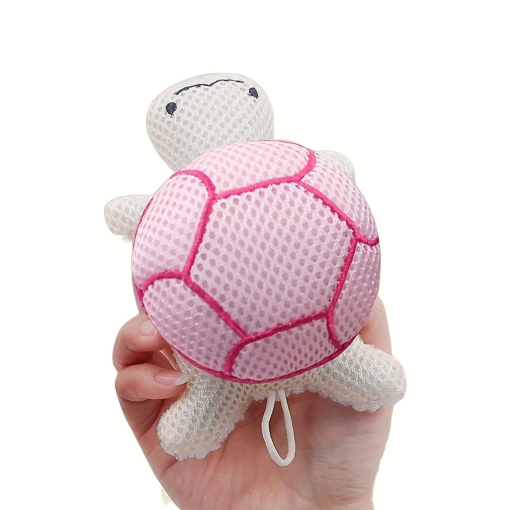 A double-sided turtle shower ball, a cute shower ball for Light Beige cleansing and body exfoliation, a reusable bathing tool, and a bathroom accessory
