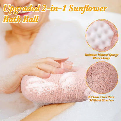 2pcs Ultra-Soft Sunflower Bath Balls with Suction Cups - 2-in-1 Exfoliating Sponge & Cleaning Brush for Men and Women