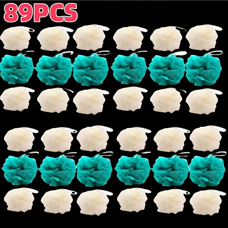 89pcs Soft Colorful Shower Loofahs | Exfoliating Body Scrubbers with Ribbon Handles for Men & Women, Multi-Color Mesh Bath Sponge Balls for Deep Clean & Relaxation