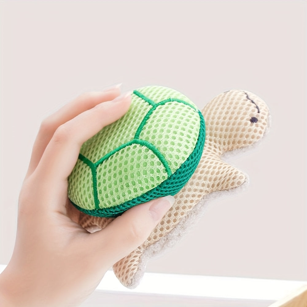 A double-sided turtle shower ball, a cute shower ball for Light Beige cleansing and body exfoliation, a reusable bathing tool, and a bathroom accessory
