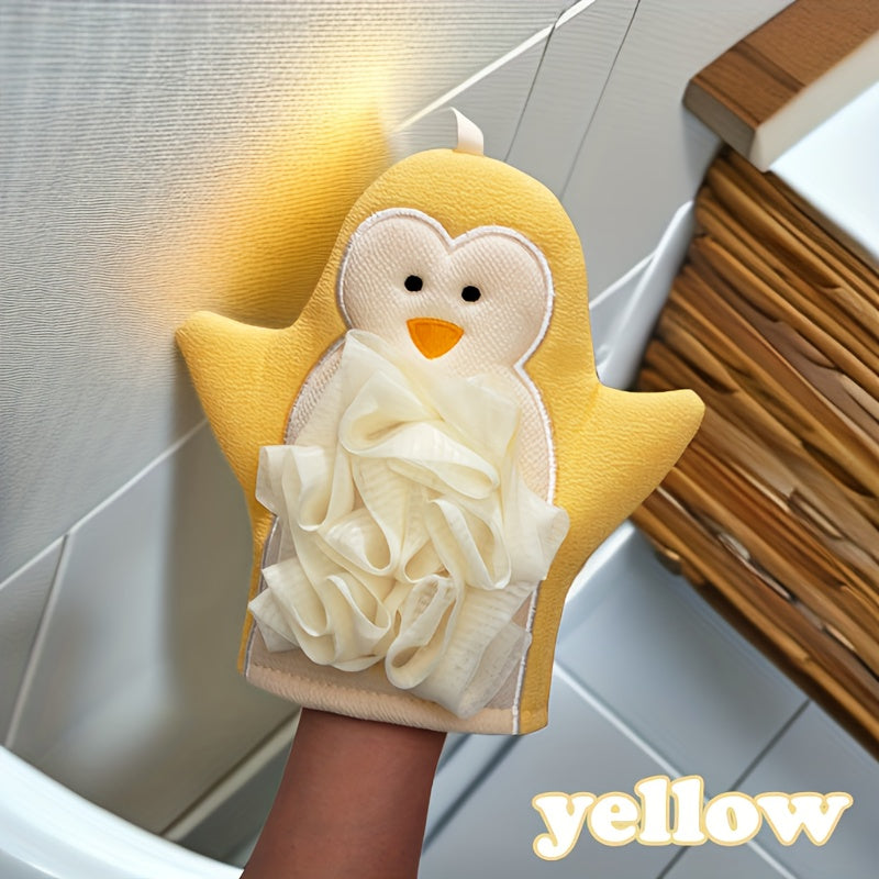 1pc Cartoon Penguin Bath Sponge and Scrubber, 2-in-1 Soft Mesh Body Wash Glove for Women, Home Use Exfoliating Shower Towel