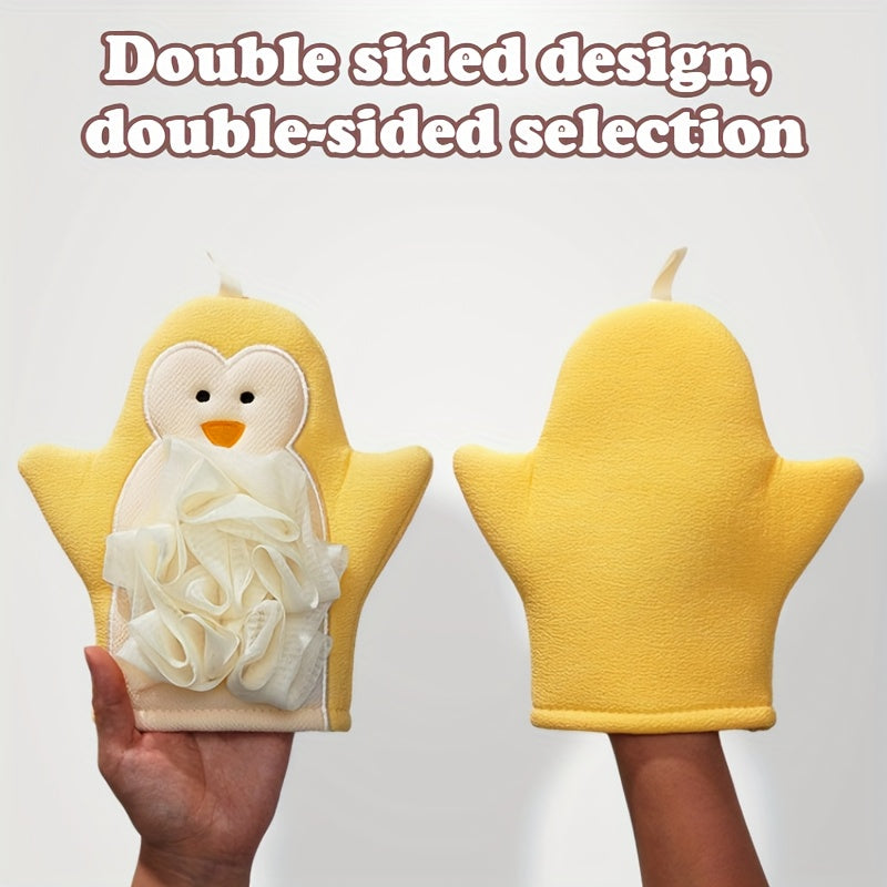 1pc Cartoon Penguin Bath Sponge and Scrubber, 2-in-1 Soft Mesh Body Wash Glove for Women, Home Use Exfoliating Shower Towel