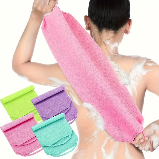 Stretchable Nylon Exfoliating Back Scrubber Gloves with Handles - Dual-Layer Body Scrub Cloth for Shower, Skin Cleaning, and Massage - Quick-Dry Towel for Men and Women
