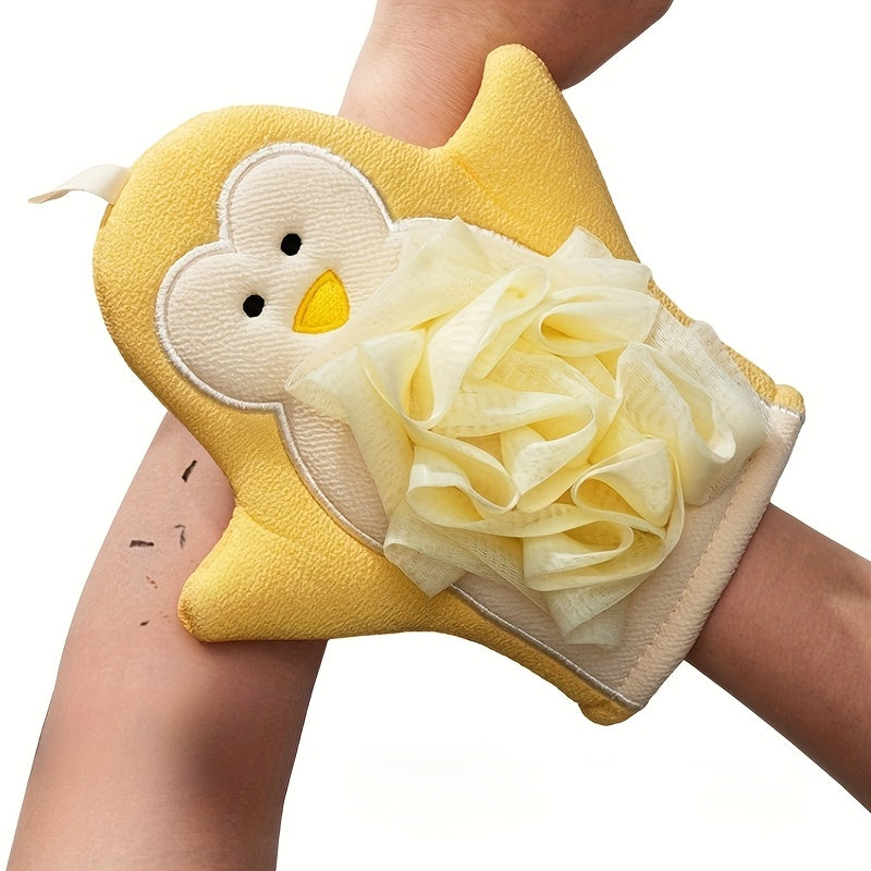 1pc Cartoon Penguin Bath Sponge and Scrubber, 2-in-1 Soft Mesh Body Wash Glove for Women, Home Use Exfoliating Shower Towel
