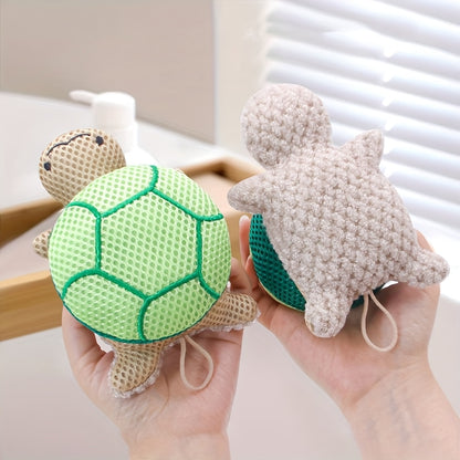 A double-sided turtle shower ball, a cute shower ball for Light Beige cleansing and body exfoliation, a reusable bathing tool, and a bathroom accessory