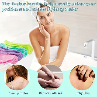 Stretchable Nylon Exfoliating Back Scrubber Gloves with Handles - Dual-Layer Body Scrub Cloth for Shower, Skin Cleaning, and Massage - Quick-Dry Towel for Men and Women