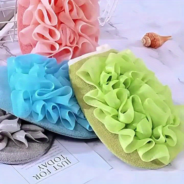 1pc Unscented Double-Sided Exfoliating Gloves - Soft, Nonslip Bath Mittens with Ruffled Design, Ideal for Dead Skin Removal, Bathroom Essentials, Bathroom Essentials|Ruffled Texture|Nonslip Mittens