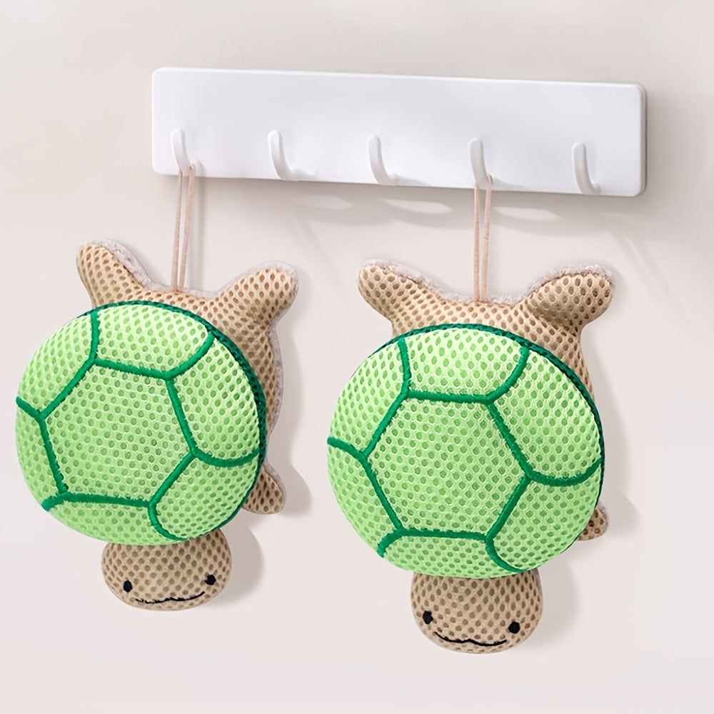 A double-sided turtle shower ball, a cute shower ball for Light Beige cleansing and body exfoliation, a reusable bathing tool, and a bathroom accessory