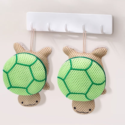 A double-sided turtle shower ball, a cute shower ball for Light Beige cleansing and body exfoliation, a reusable bathing tool, and a bathroom accessory