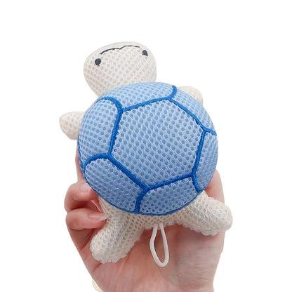 A double-sided turtle shower ball, a cute shower ball for Light Beige cleansing and body exfoliation, a reusable bathing tool, and a bathroom accessory
