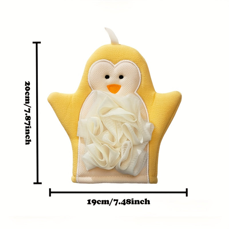 1pc Cartoon Penguin Bath Sponge and Scrubber, 2-in-1 Soft Mesh Body Wash Glove for Women, Home Use Exfoliating Shower Towel
