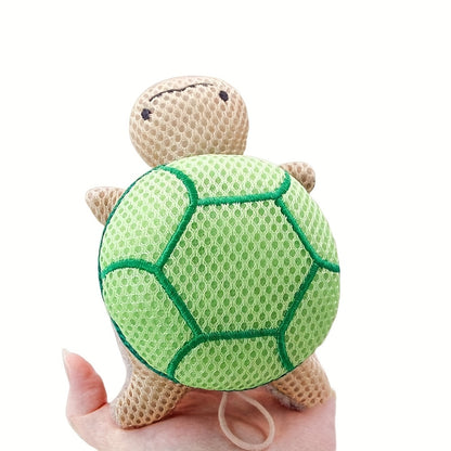 A double-sided turtle shower ball, a cute shower ball for Light Beige cleansing and body exfoliation, a reusable bathing tool, and a bathroom accessory